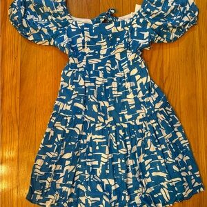 Japna Blue and White Smocked Puff Sleeve Sundress